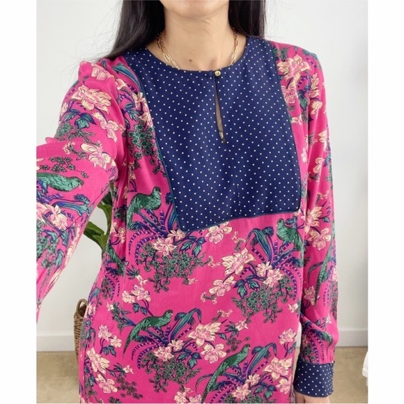 Anthropologie Maeve Floral Long Sleeve Dress with Polka Dot Accents - Picture 3 of 13